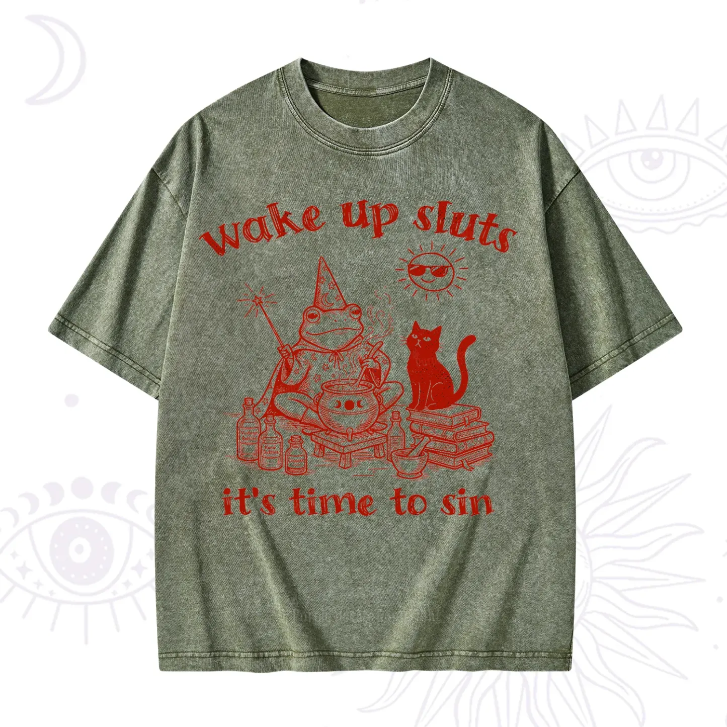 Purplehecate Wake Up Sluts It's Time to Sin Witch Frog Washed T-Shirt