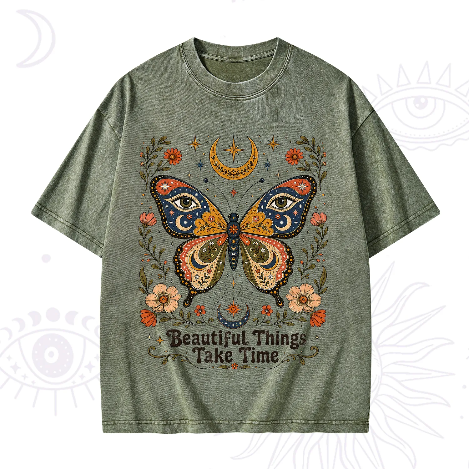 Purplehecate Beautiful Things Take Time Butterfly Washed T-Shirt