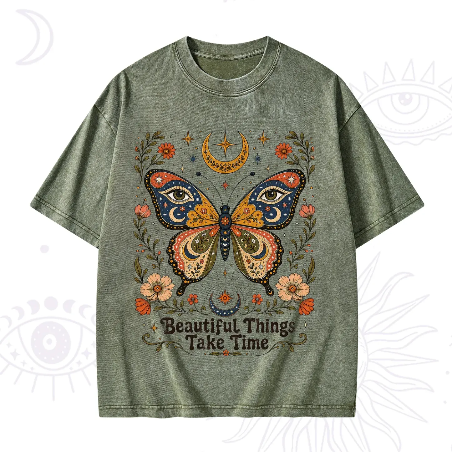Purplehecate Beautiful Things Take Time Butterfly Washed T-Shirt