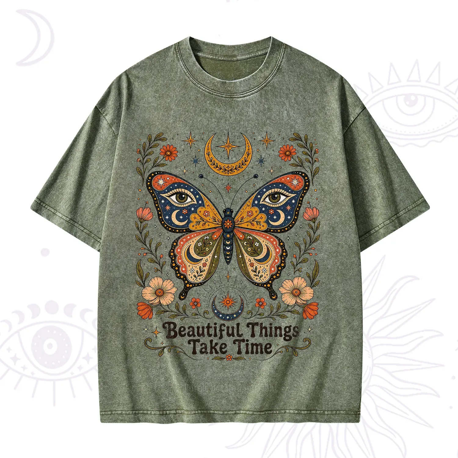 Purplehecate Beautiful Things Take Time Butterfly Washed T-Shirt