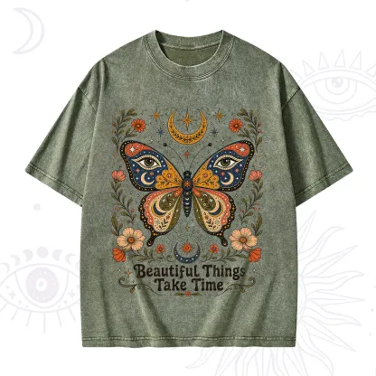 Purplehecate Beautiful Things Take Time Butterfly Washed T-Shirt
