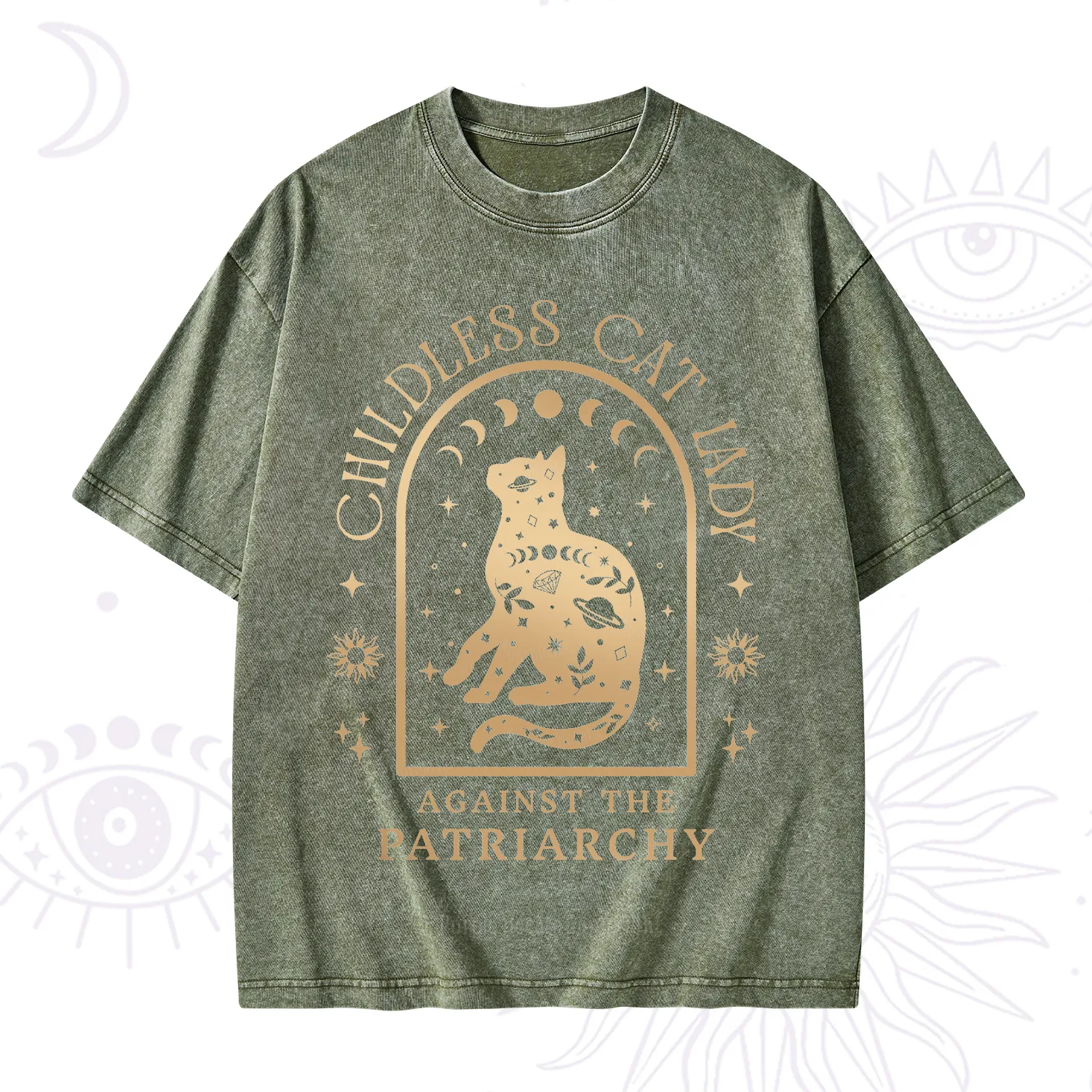 Purplehecate Childless Cat Lady Against the Patriarchy Washed T-Shirt