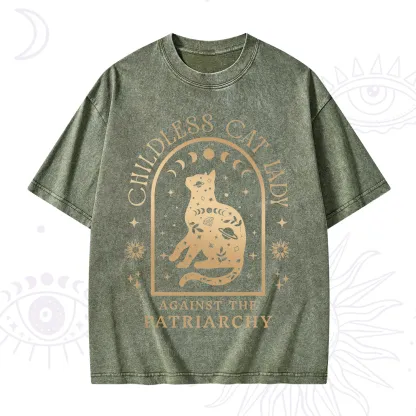 Purplehecate Childless Cat Lady Against the Patriarchy Washed T-Shirt
