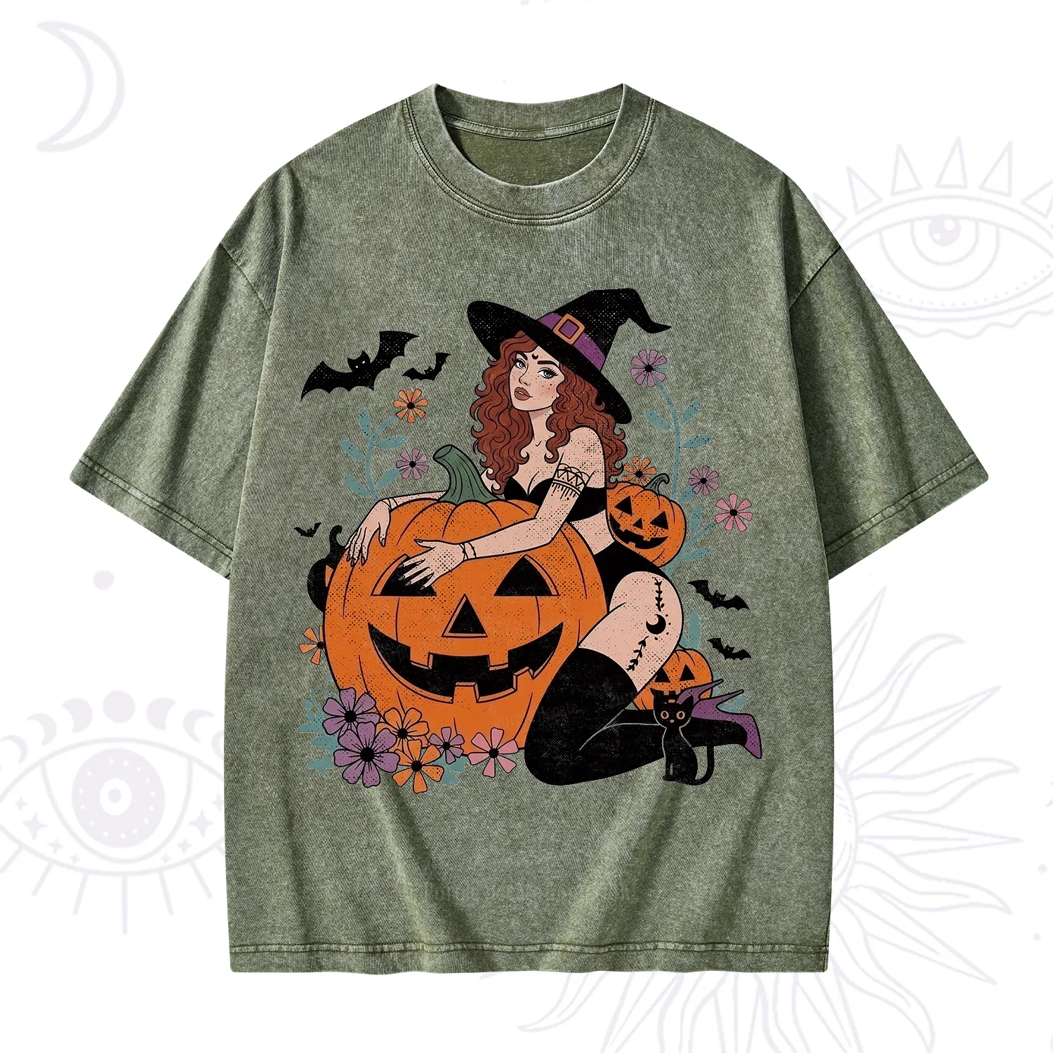 Purplehecate Enchanting Pumpkin Witch Halloween Washed T-Shirt