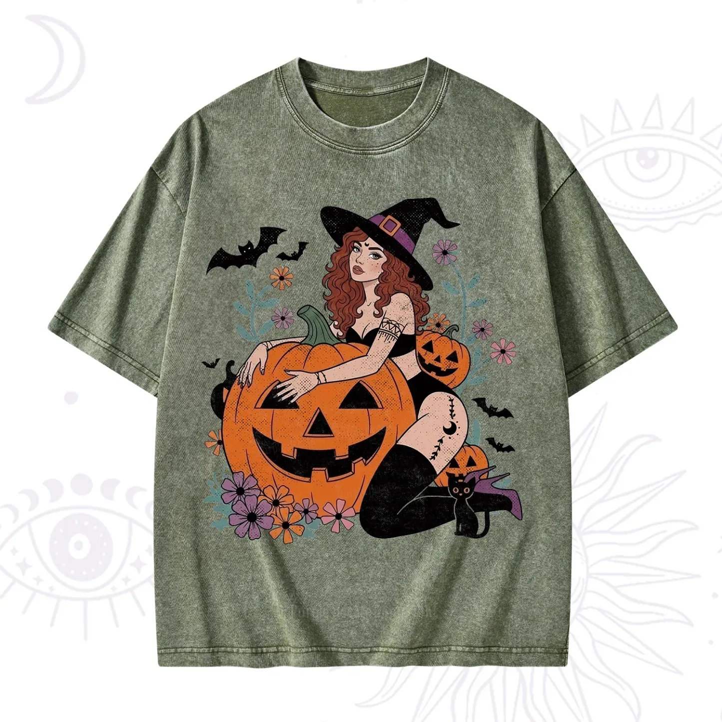 Purplehecate Enchanting Pumpkin Witch Halloween Washed T-Shirt