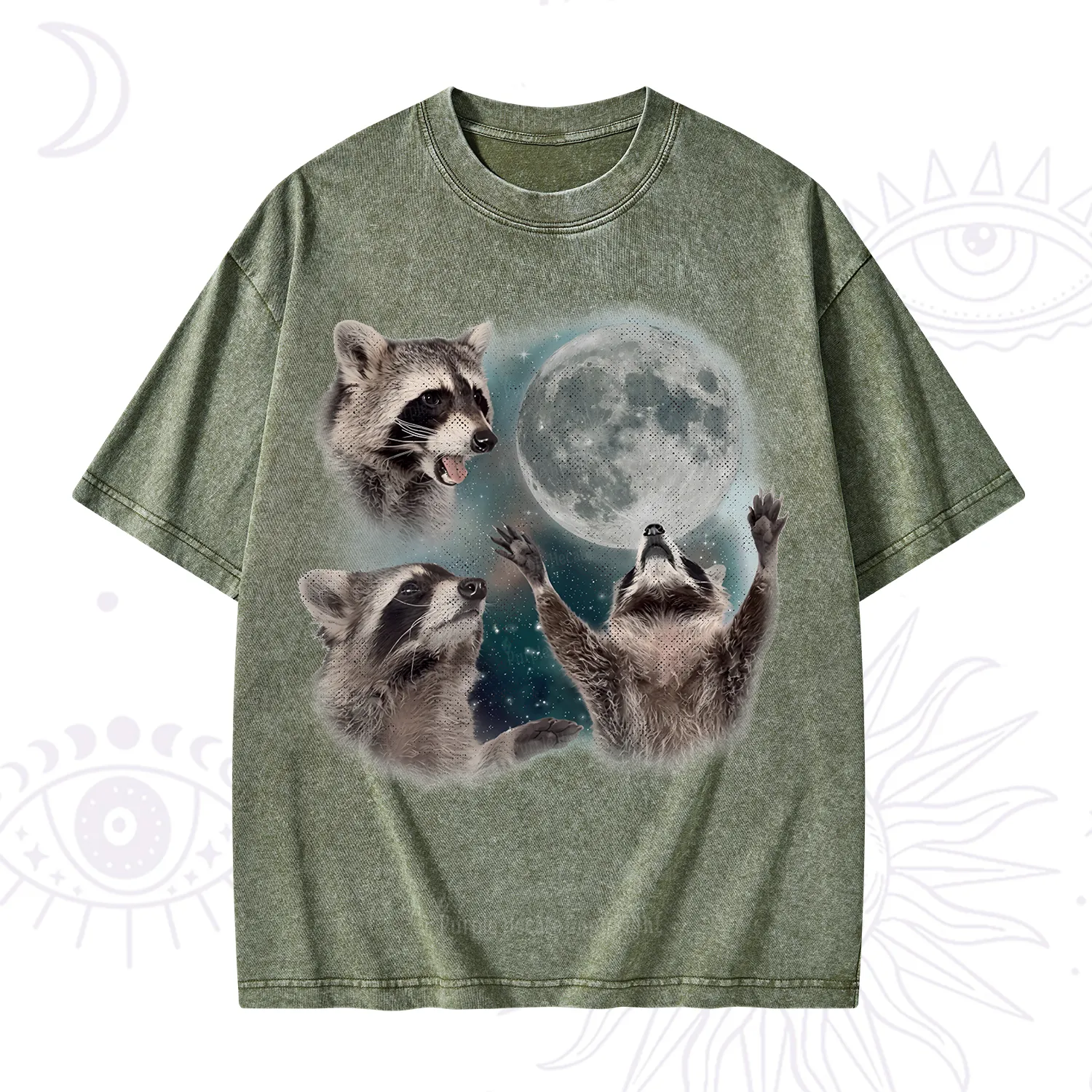 Purplehecate Three Raccoons Retro Graphic Washed T-Shirt