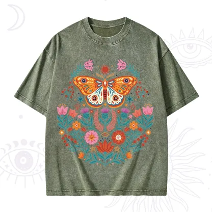 Purplehecate Boho Colorful Celestial Moth Washed T-Shirt