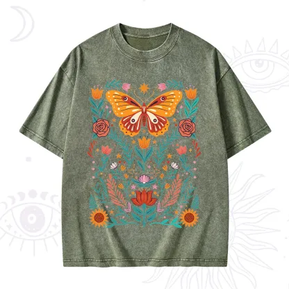 Purplehecate Boho Colorful Celestial Butterfly Washed T-Shirt