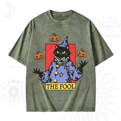 Purplehecate Spooky Fool Black Cat Washed T-Shirt