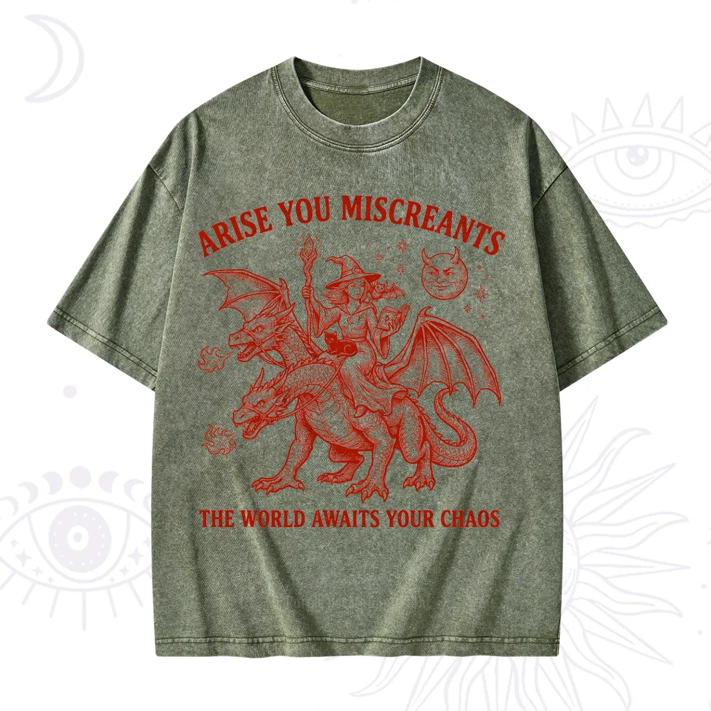 Purplehecate Arise You Miscreants Chaos Rider Witch Washed T-Shirt