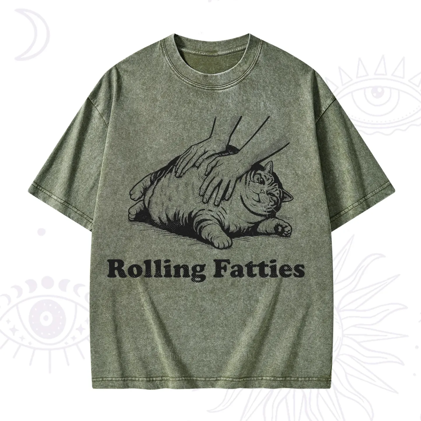 Purplehecate Rolling Fatties Cat Washed T-Shirt