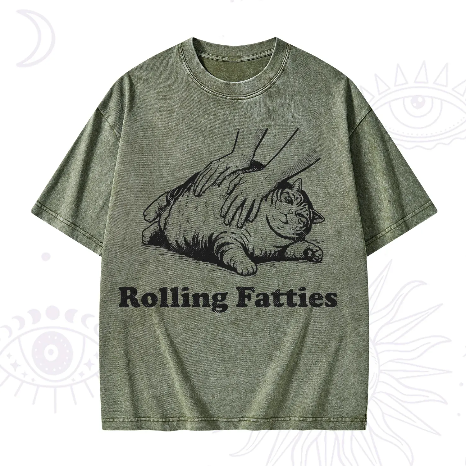 Purplehecate Rolling Fatties Cat Washed T-Shirt