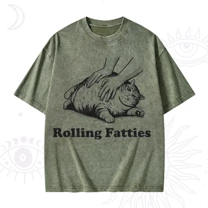 Purplehecate Rolling Fatties Cat Washed T-Shirt