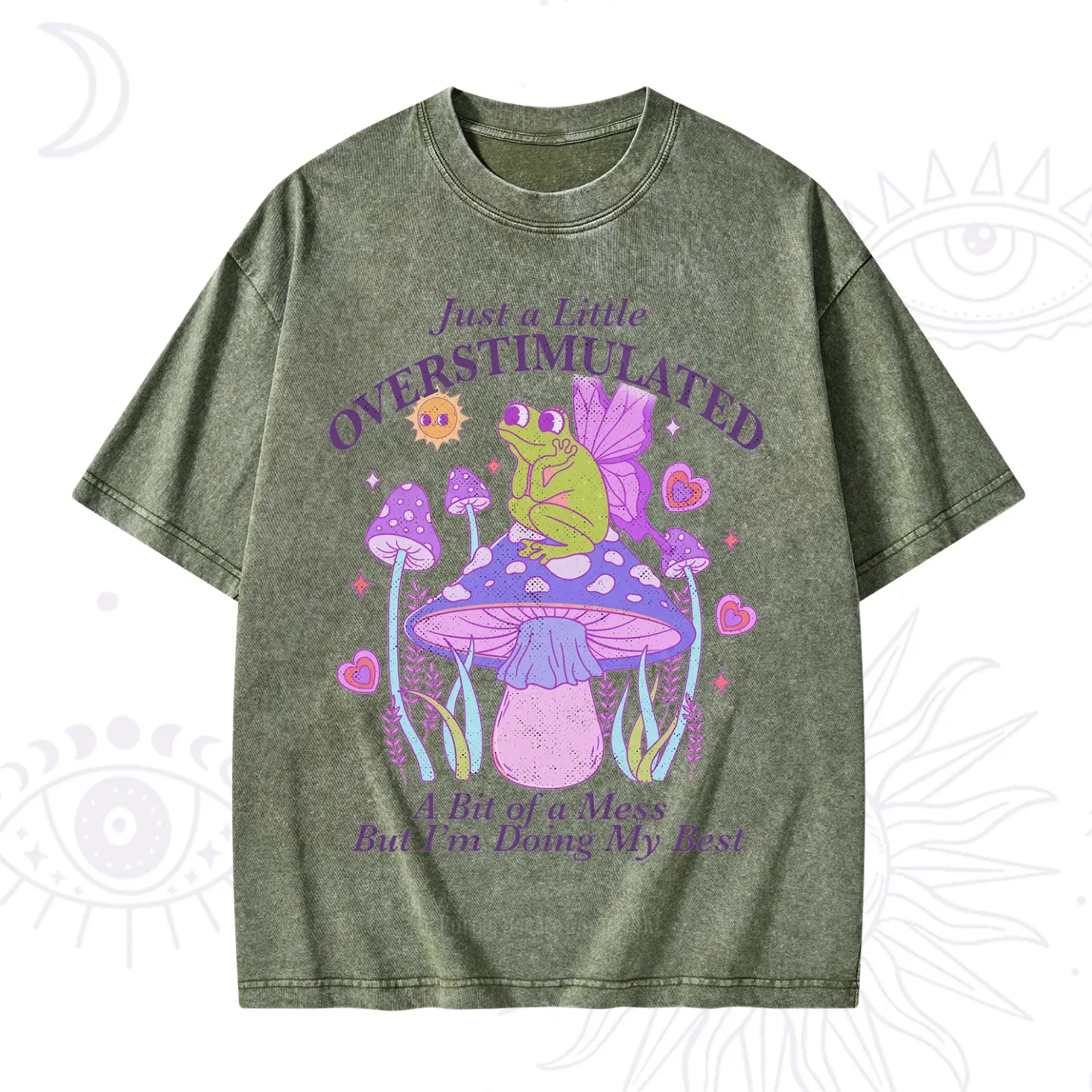 Purplehecate Just a Little Overstimulated Frog Washed T-Shirt