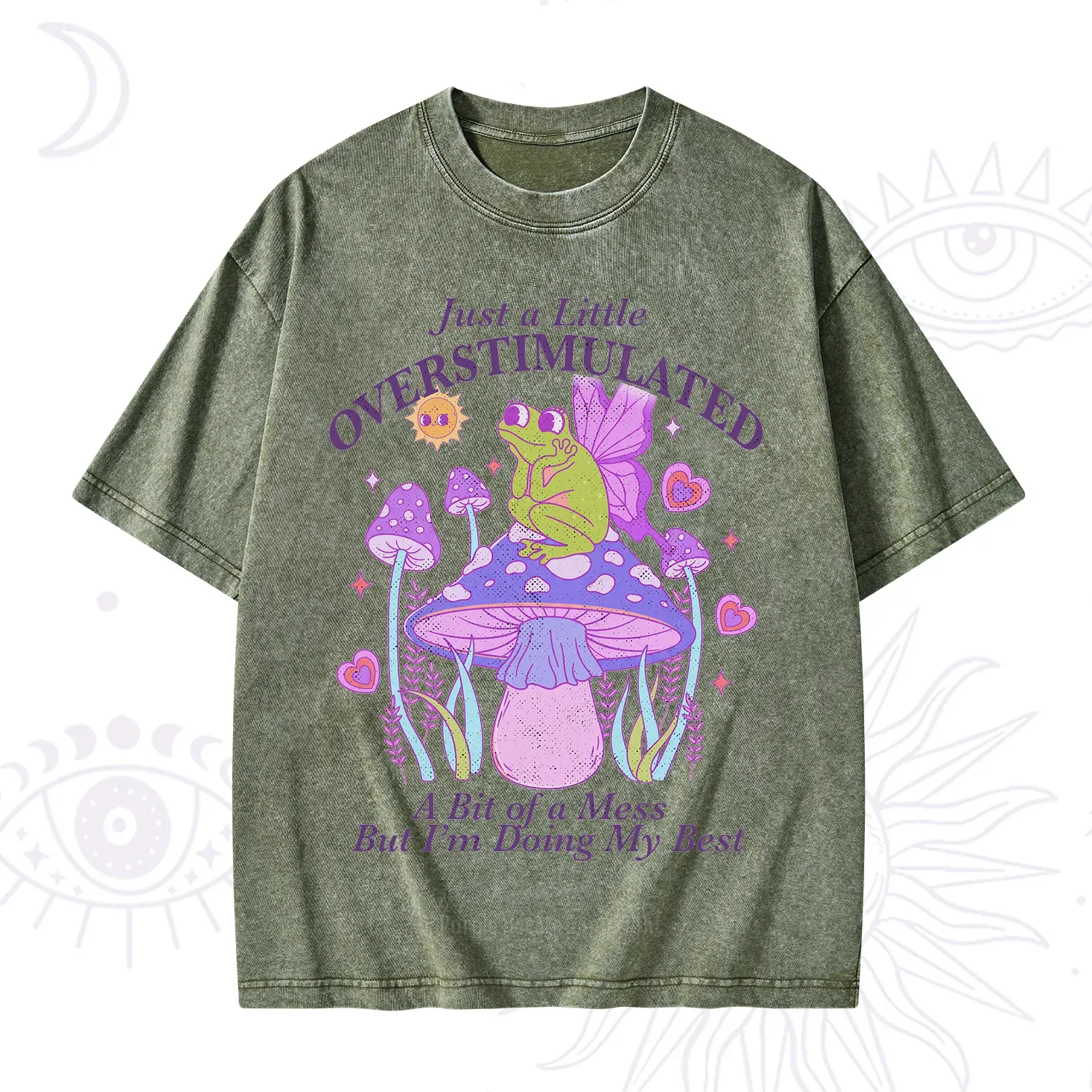 Purplehecate Just a Little Overstimulated Frog Washed T-Shirt