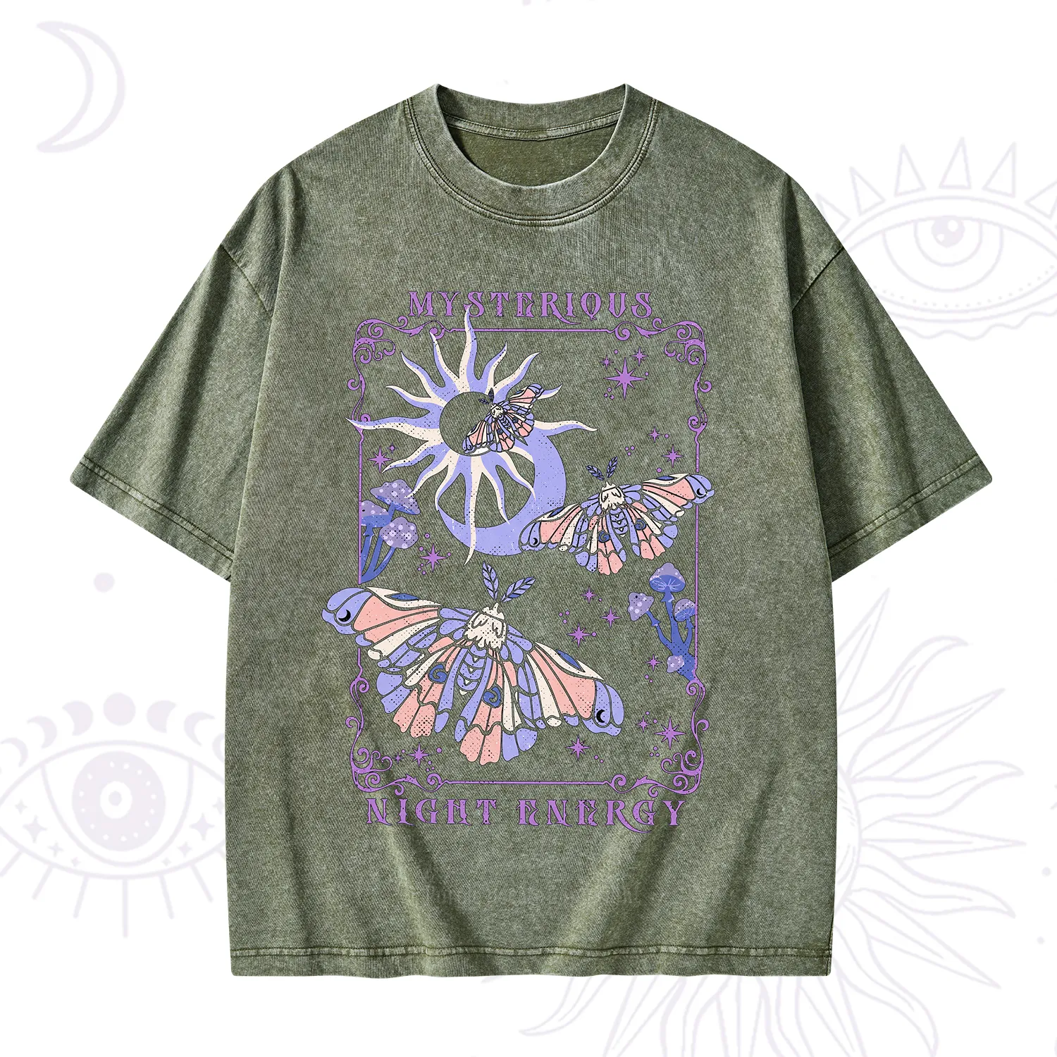 Purplehecate Mysterious Night Energy Moth Washed T-Shirt