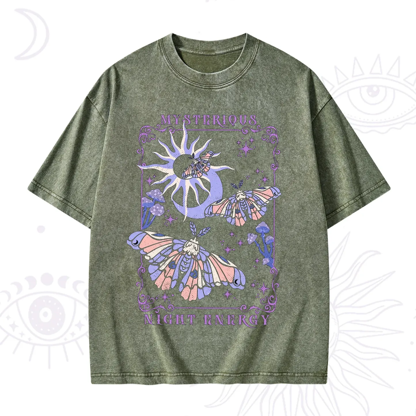 Purplehecate Mysterious Night Energy Moth Washed T-Shirt