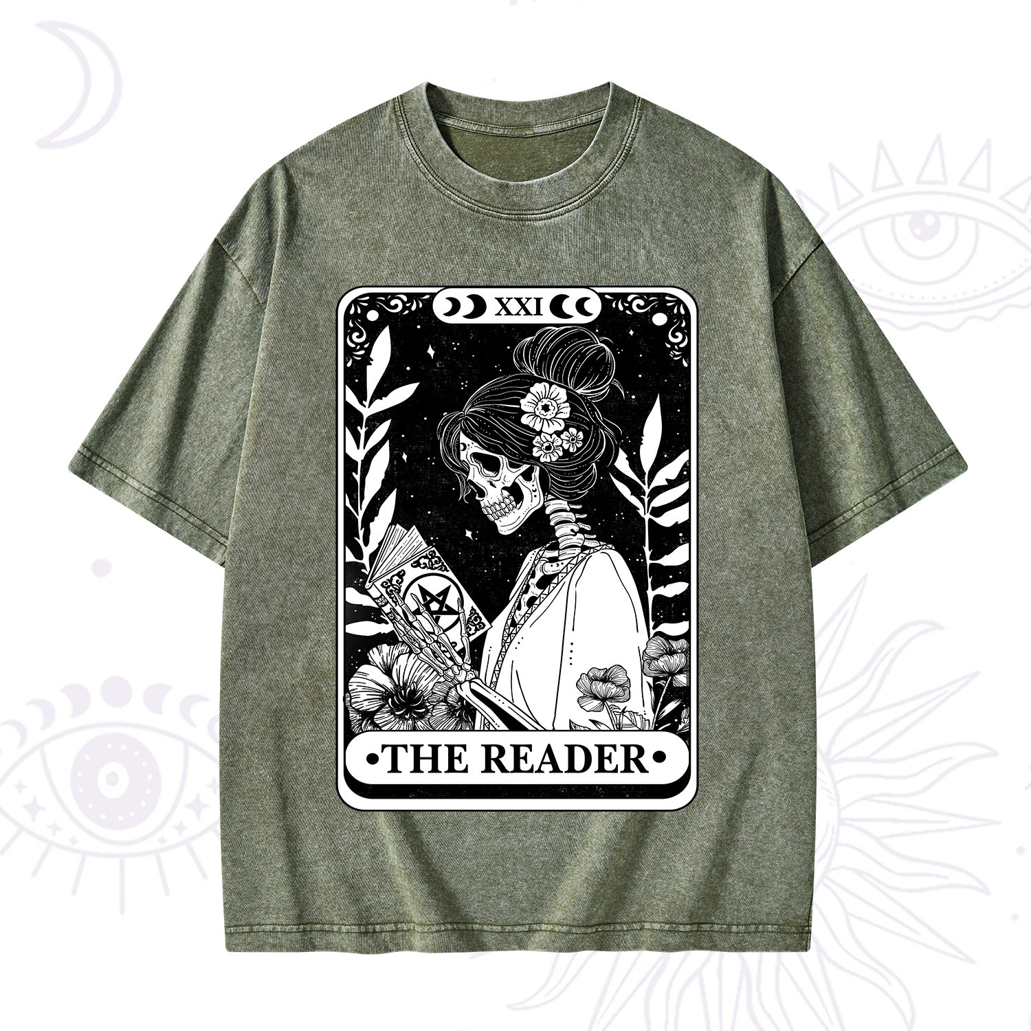 Purplehecate The Reader Skeleton Tarot Washed T-Shirt