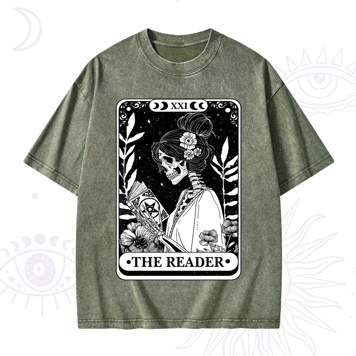 Purplehecate The Reader Skeleton Tarot Washed T-Shirt
