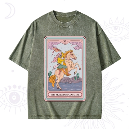 Purplehecate The Skeleton Cowgirl Tarot Card Washed T-Shirt