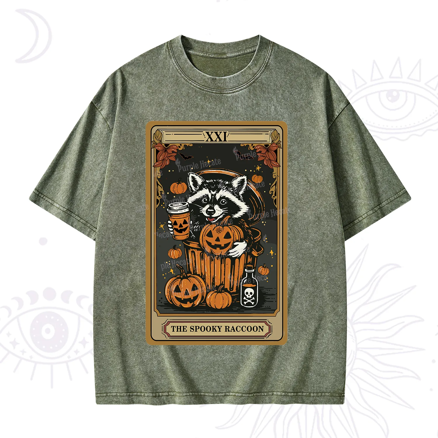 Purplehecate The Spooky Raccoon Tarot Halloween Washed T-Shirt