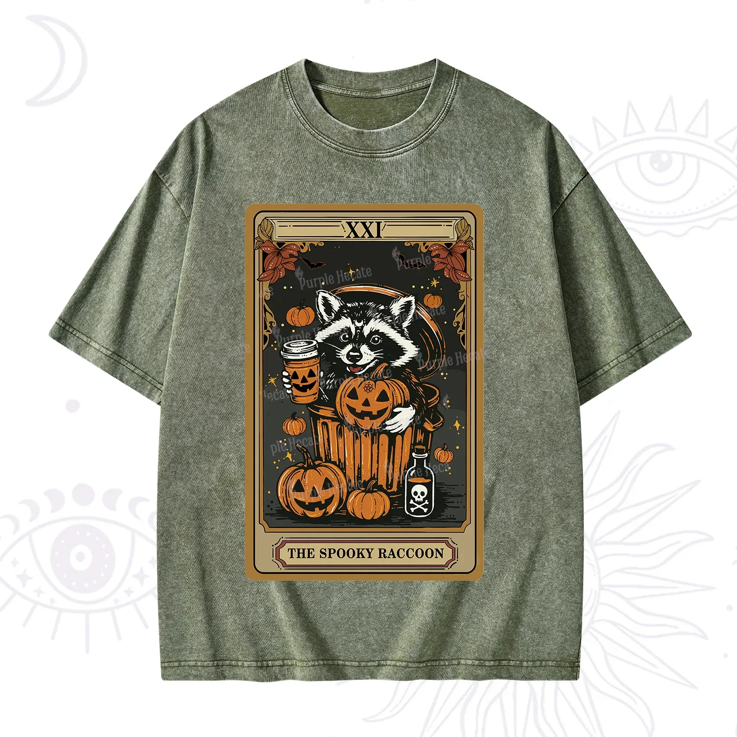 Purplehecate The Spooky Raccoon Tarot Halloween Washed T-Shirt