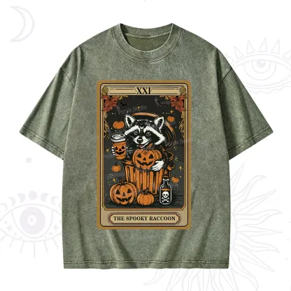 Purplehecate The Spooky Raccoon Tarot Halloween Washed T-Shirt
