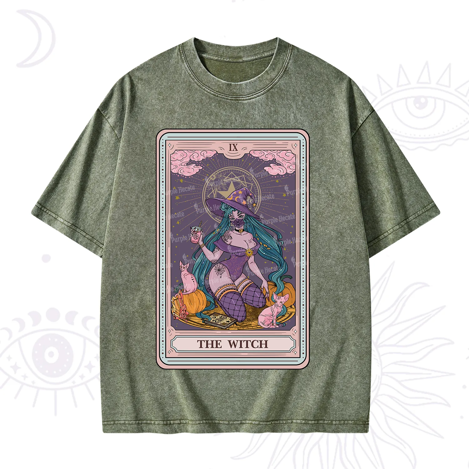 Purplehecate The Witch Tarot Halloween Washed T-Shirt