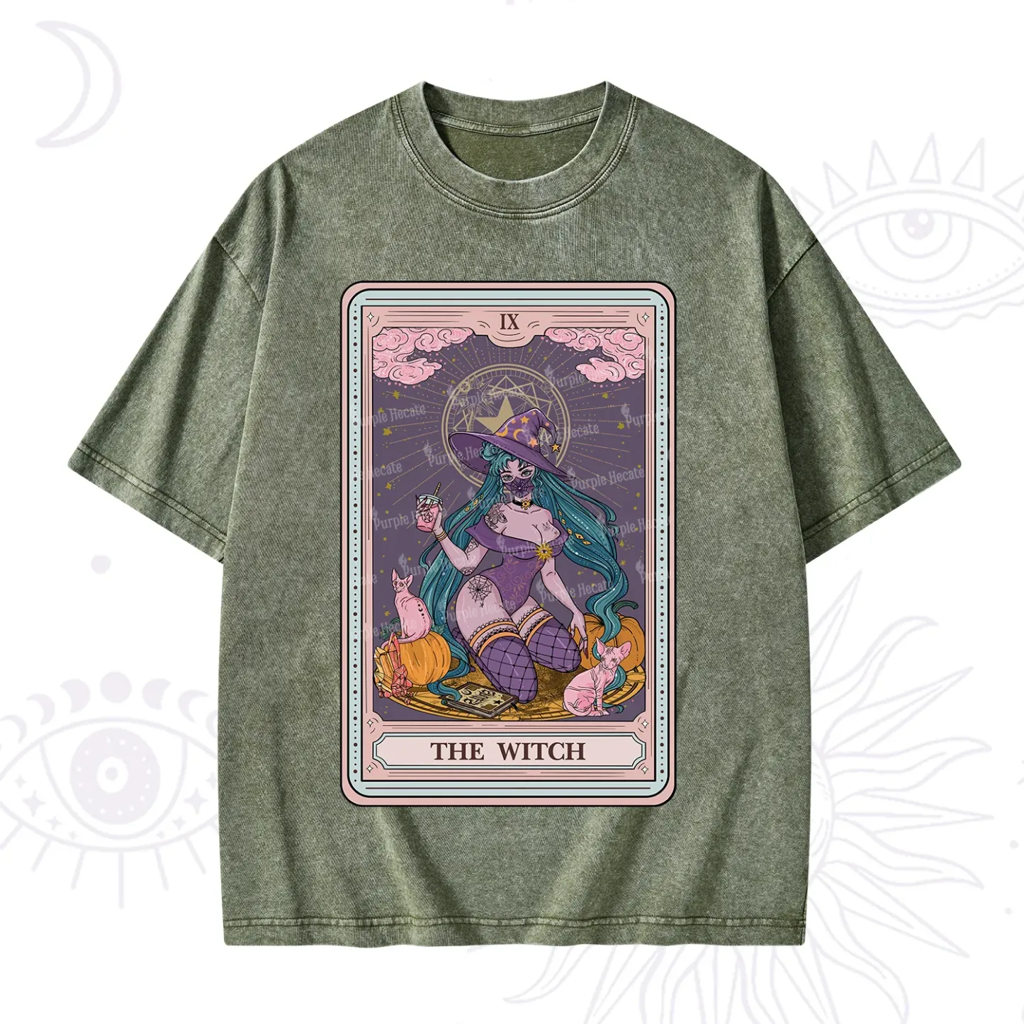 Purplehecate The Witch Tarot Halloween Washed T-Shirt