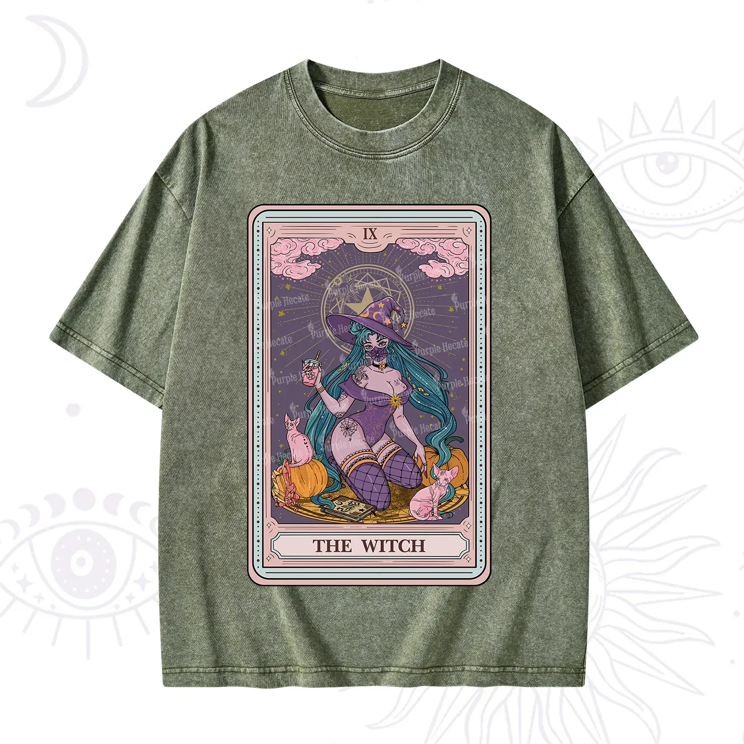 Purplehecate The Witch Tarot Halloween Washed T-Shirt