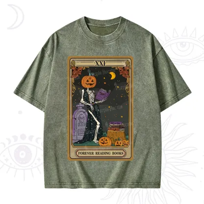 Purplehecate The Forever Reading Books Tarot Halloween Washed T-Shirt