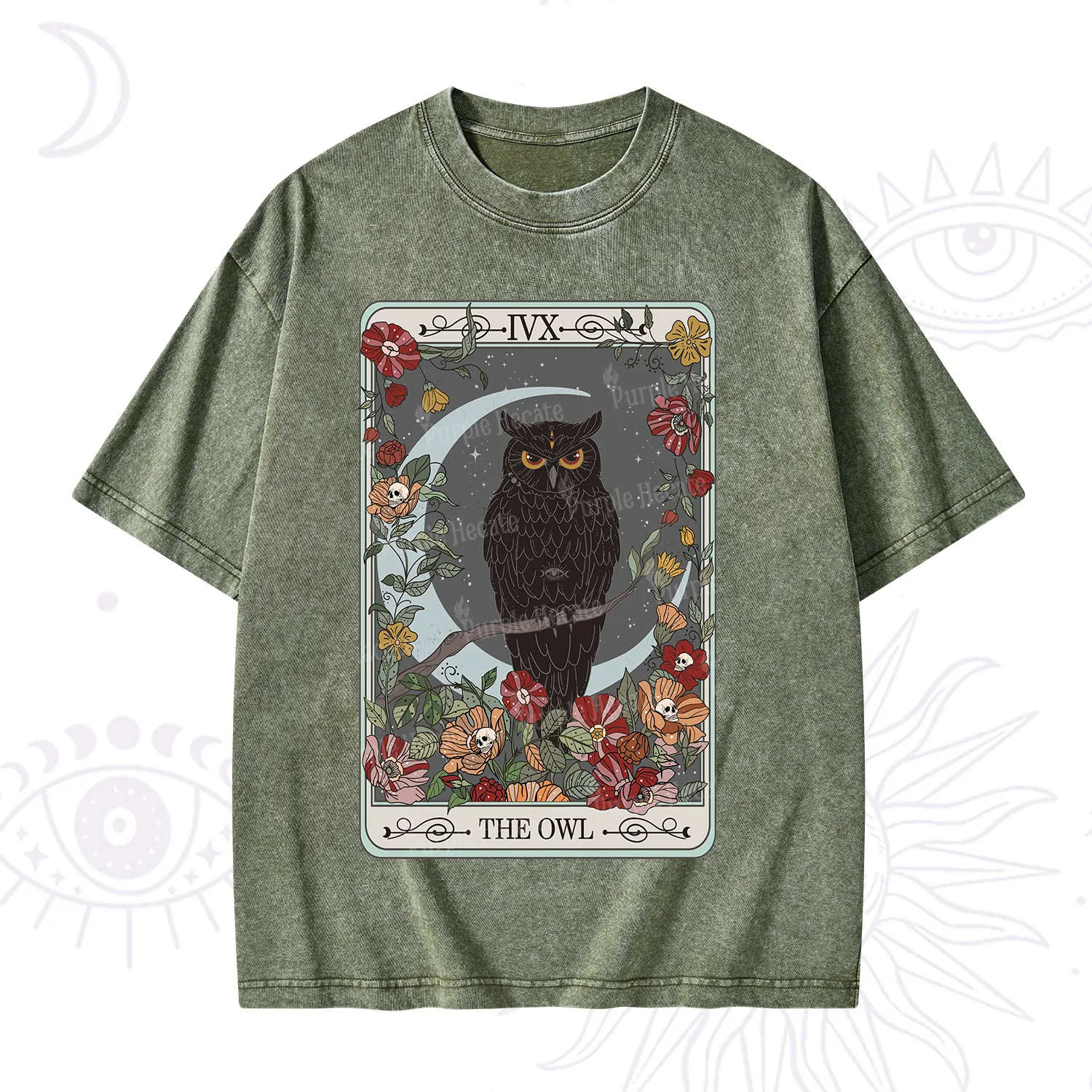 Purplehecate The Owl Tarot Washed T-Shirt