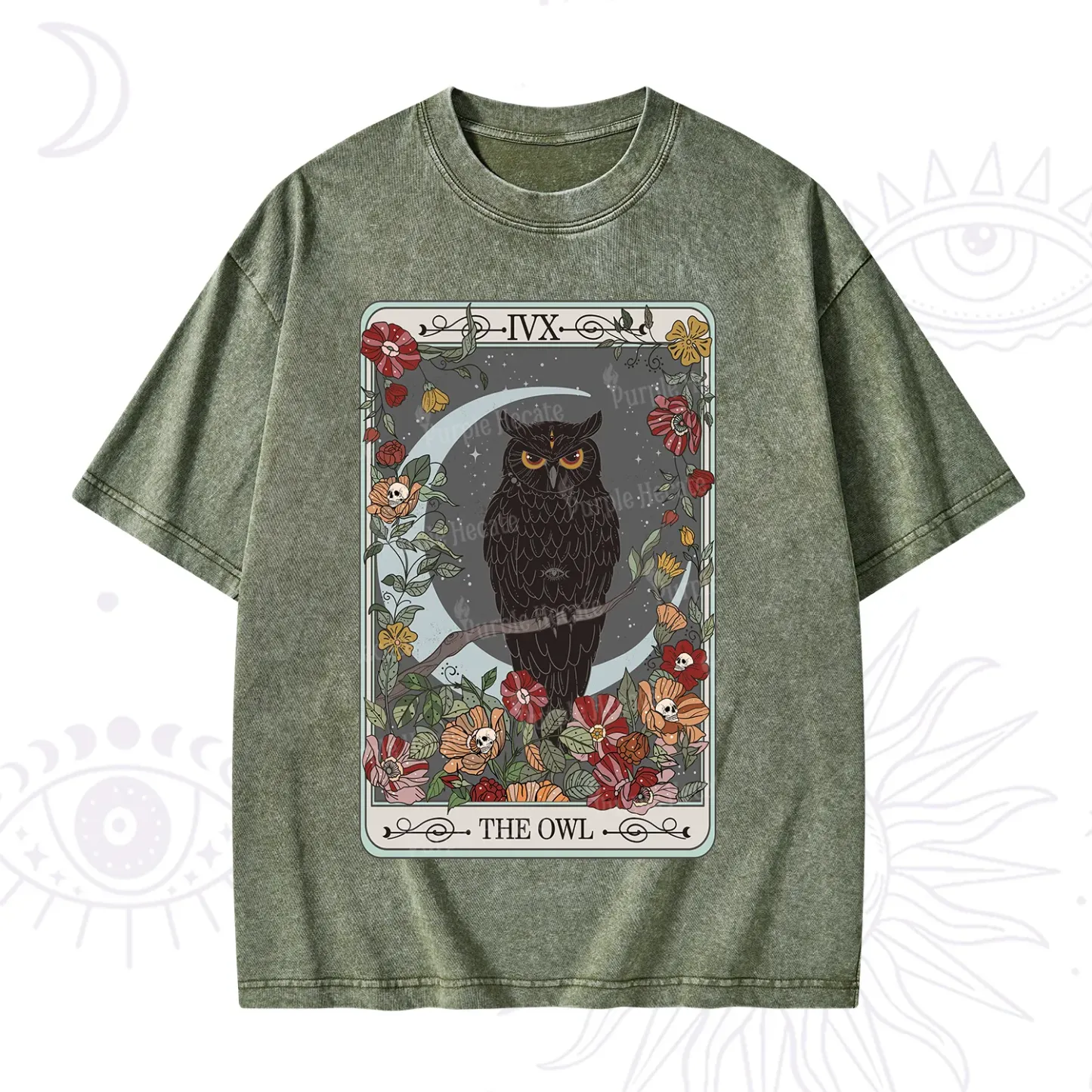 Purplehecate The Owl Tarot Washed T-Shirt