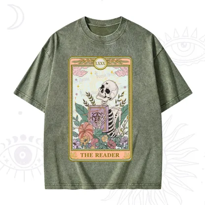 Purplehecate The Reader Occult Tarot Skeleton Washed T-Shirt