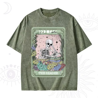 Purplehecate The Reader Bookworm Tarot Skeleton Washed T-Shirt