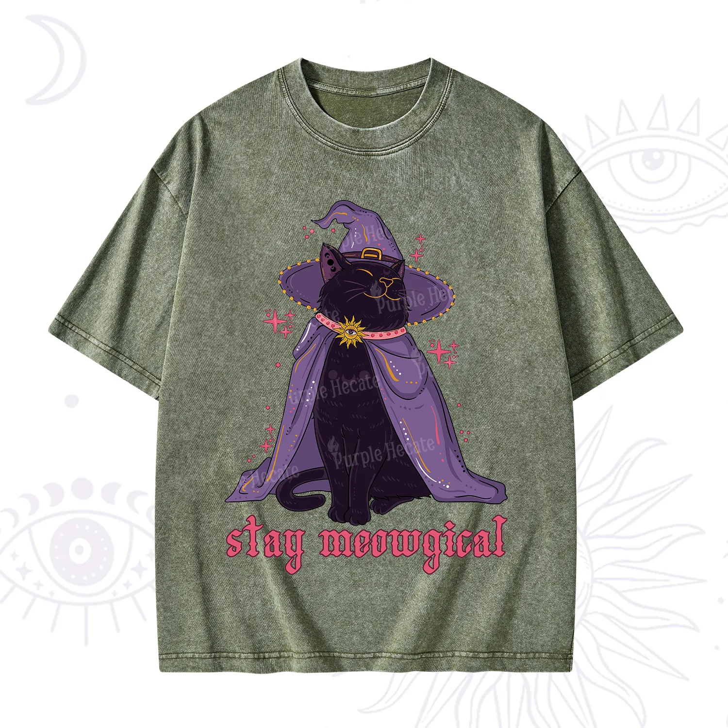Purplehecate Stay Meowgical Cat Washed T-Shirt