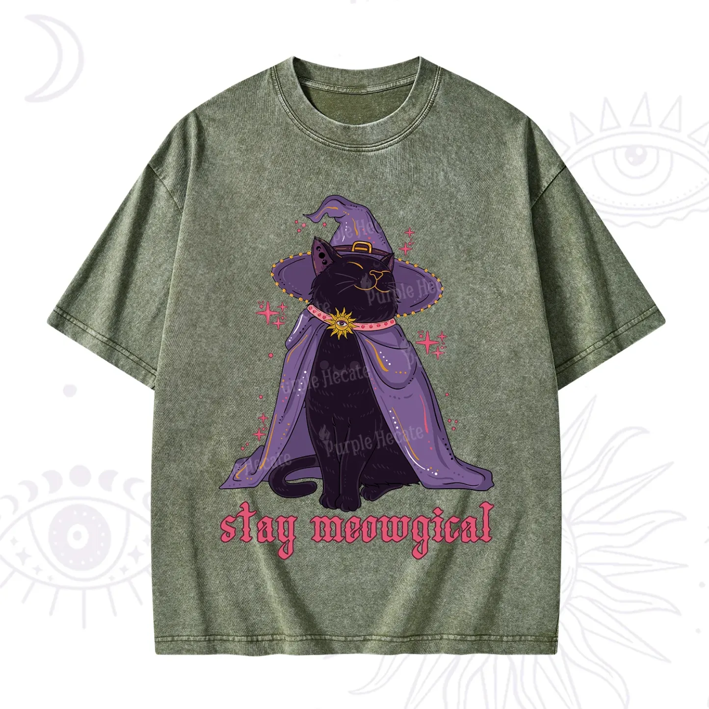Purplehecate Stay Meowgical Cat Washed T-Shirt