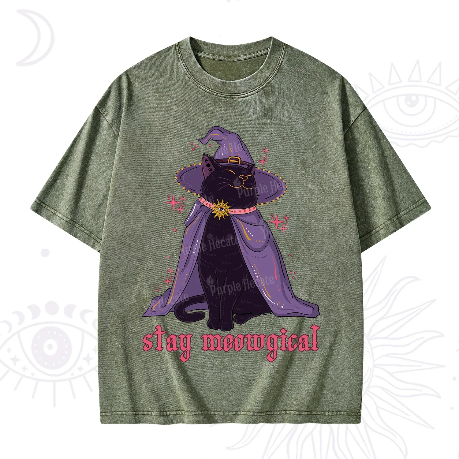 Purplehecate Stay Meowgical Cat Washed T-Shirt