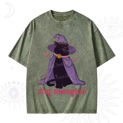 Purplehecate Stay Meowgical Cat Washed T-Shirt