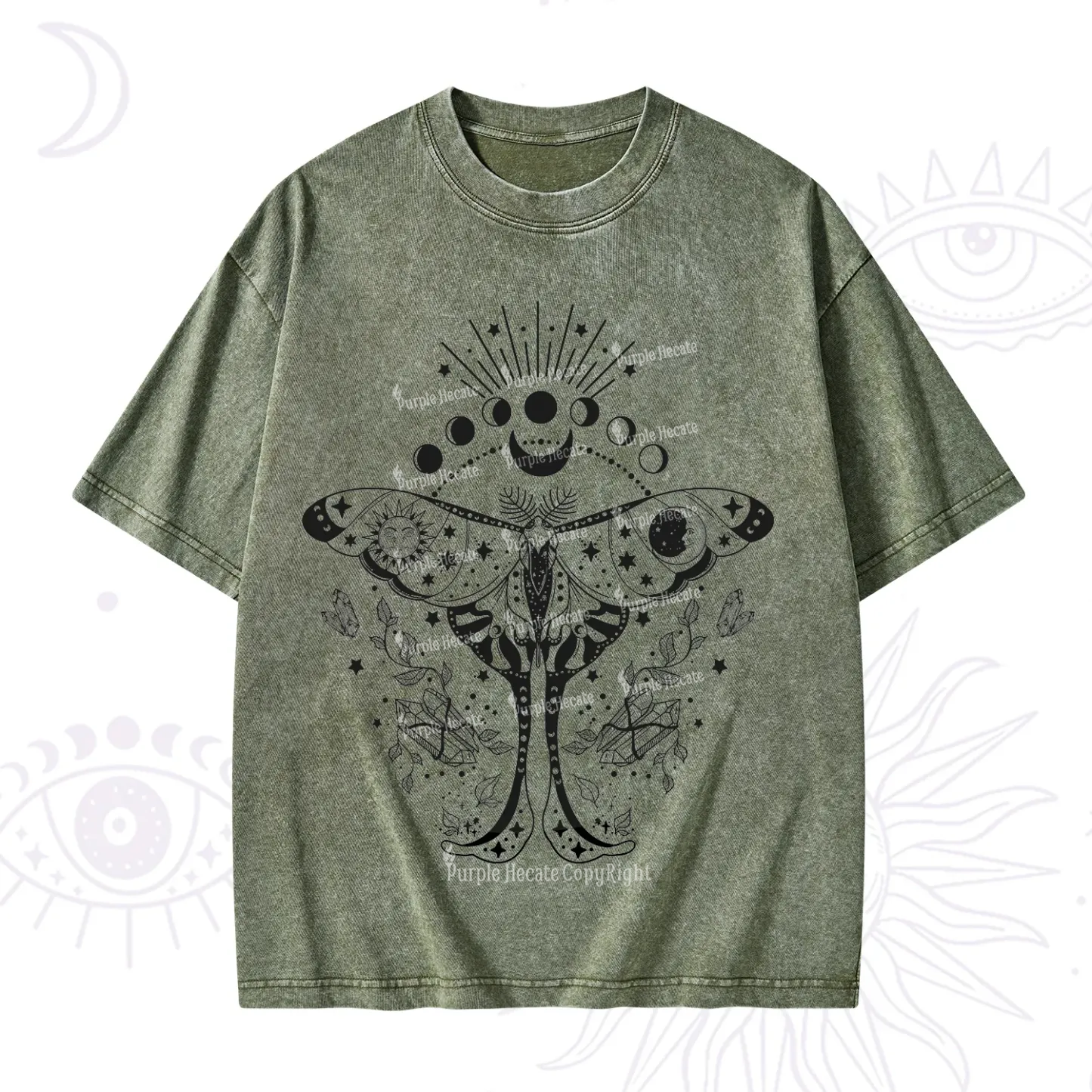 Purplehecate Moonlit Celestial Moth Washed T-Shirt