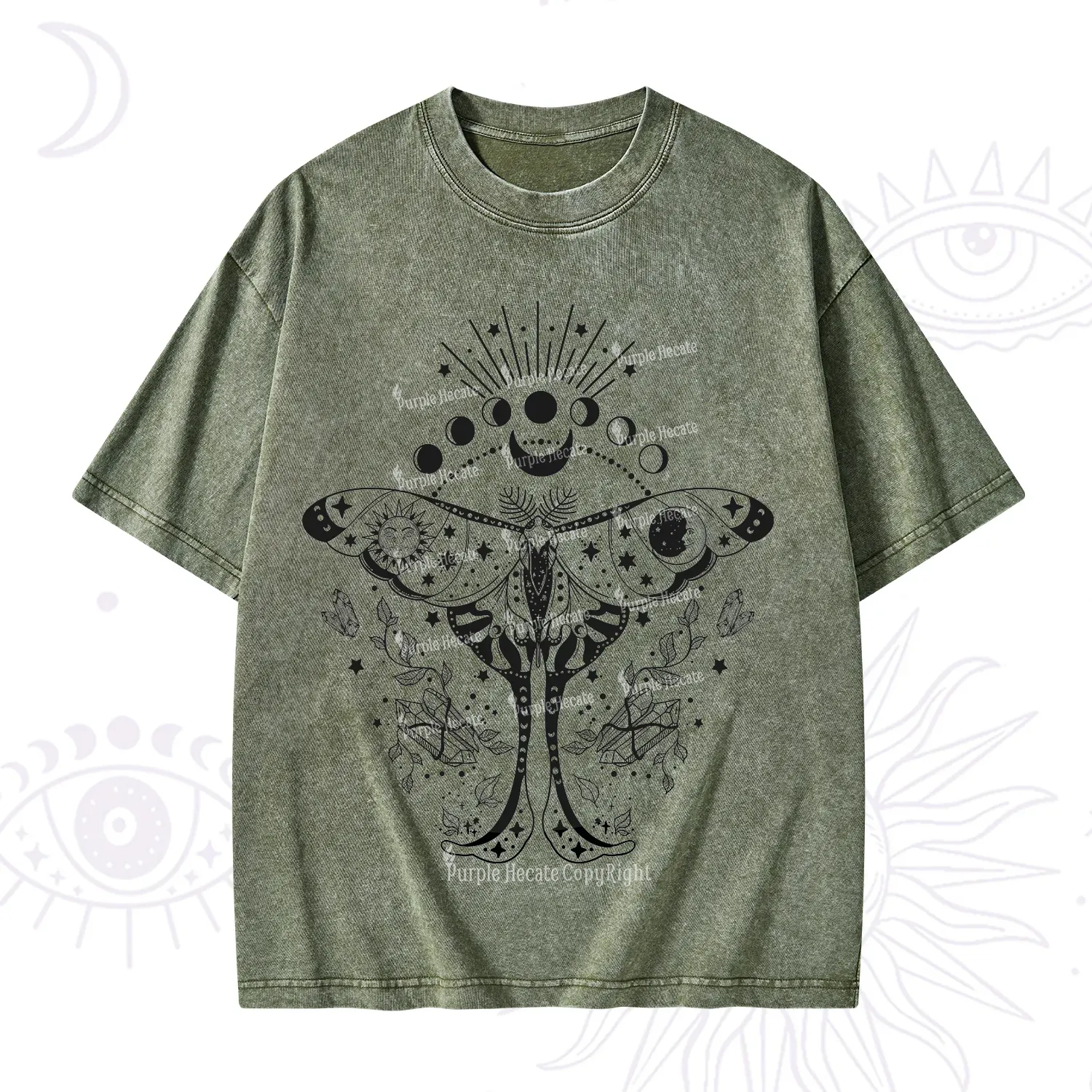Purplehecate Moonlit Celestial Moth Washed T-Shirt