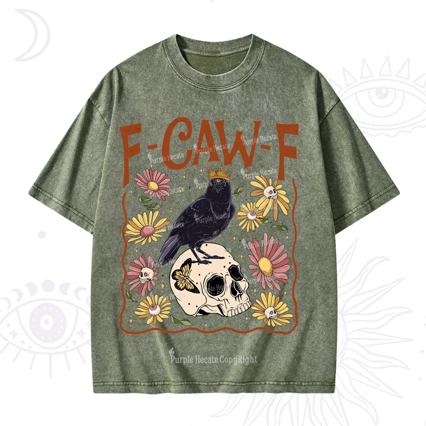 Purplehecate Funny F-Caw-F Crow Washed T-Shirt