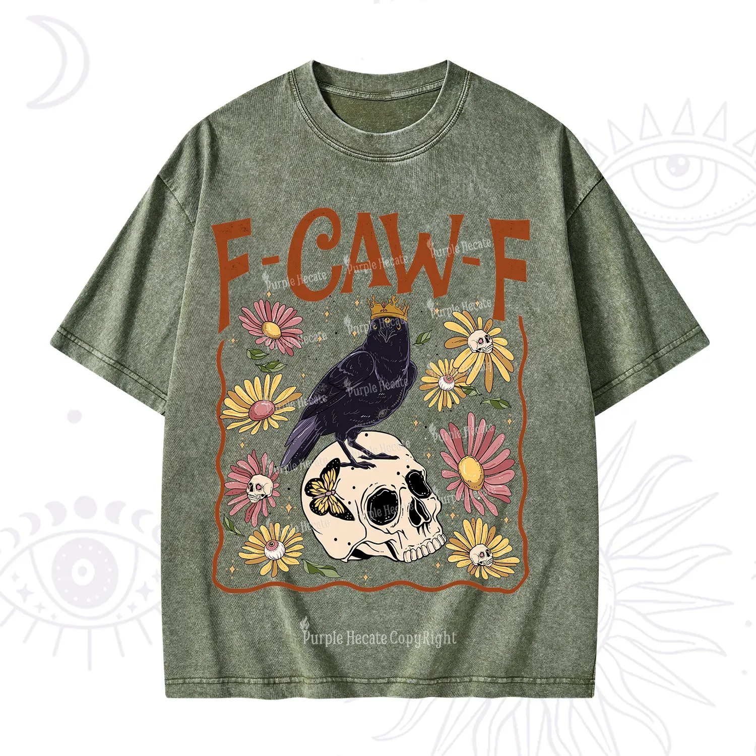 Purplehecate Funny F-Caw-F Crow Washed T-Shirt