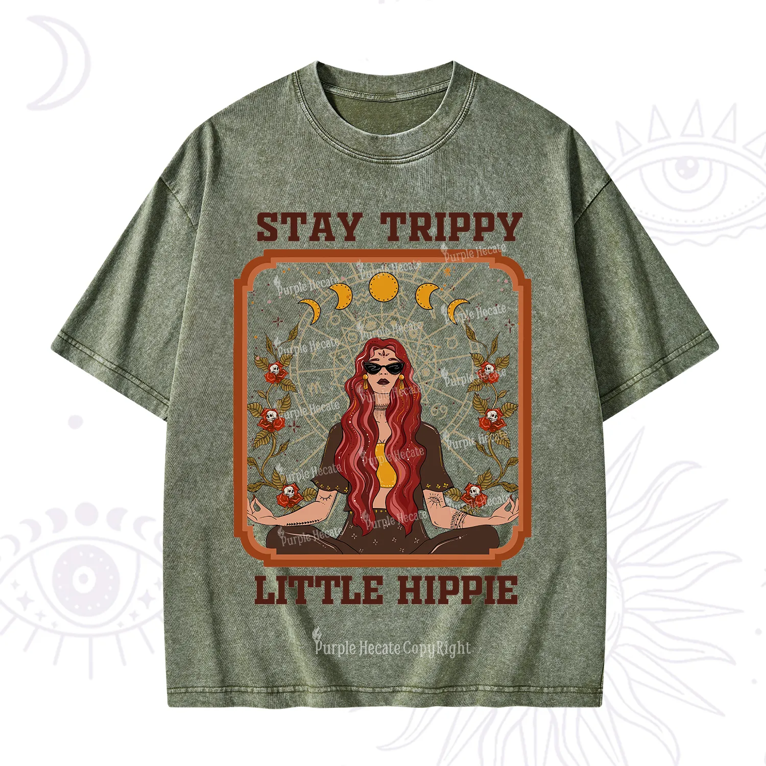 Purplehecate Stay Trippy Little Witchy Hippie Washed T-Shirt