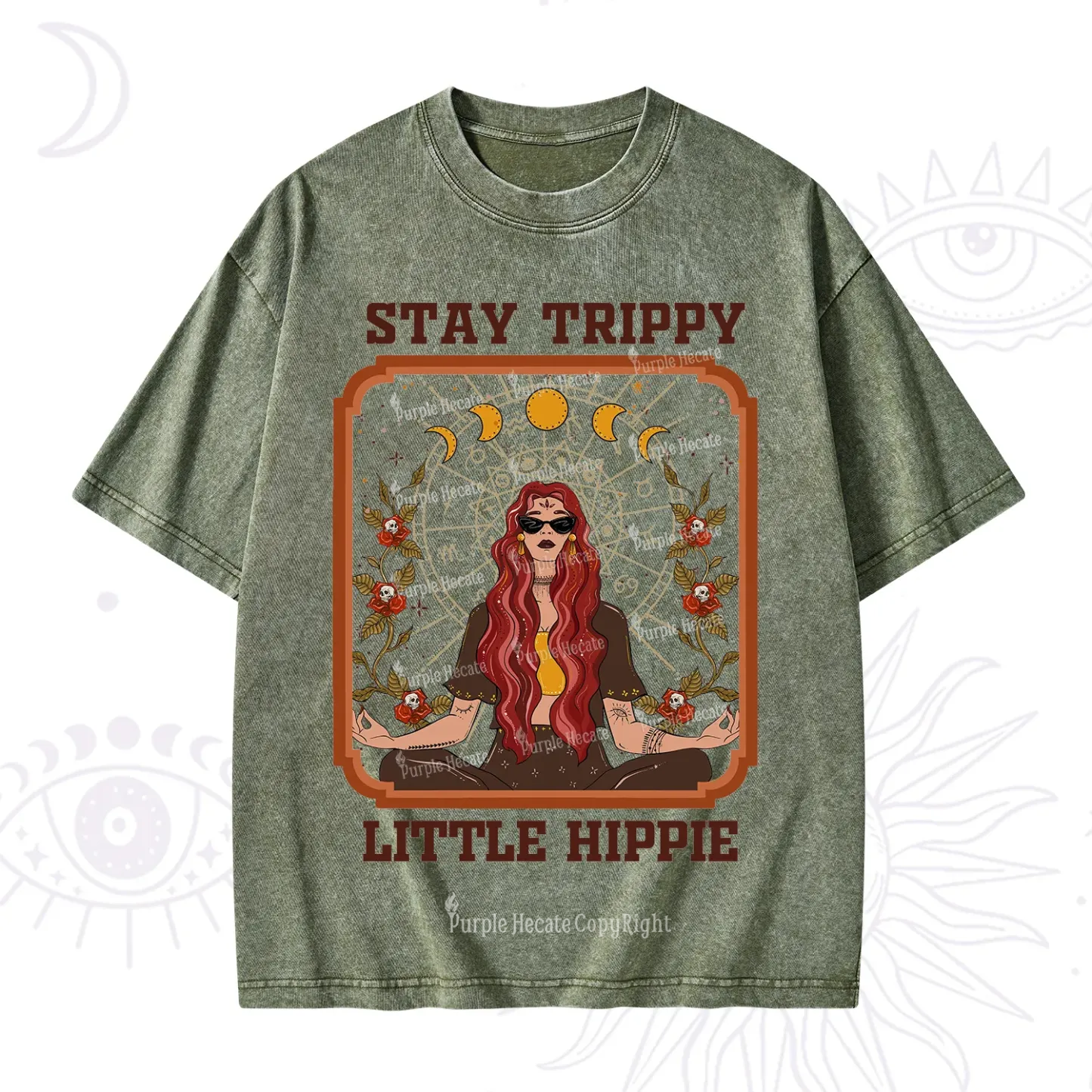 Purplehecate Stay Trippy Little Witchy Hippie Washed T-Shirt