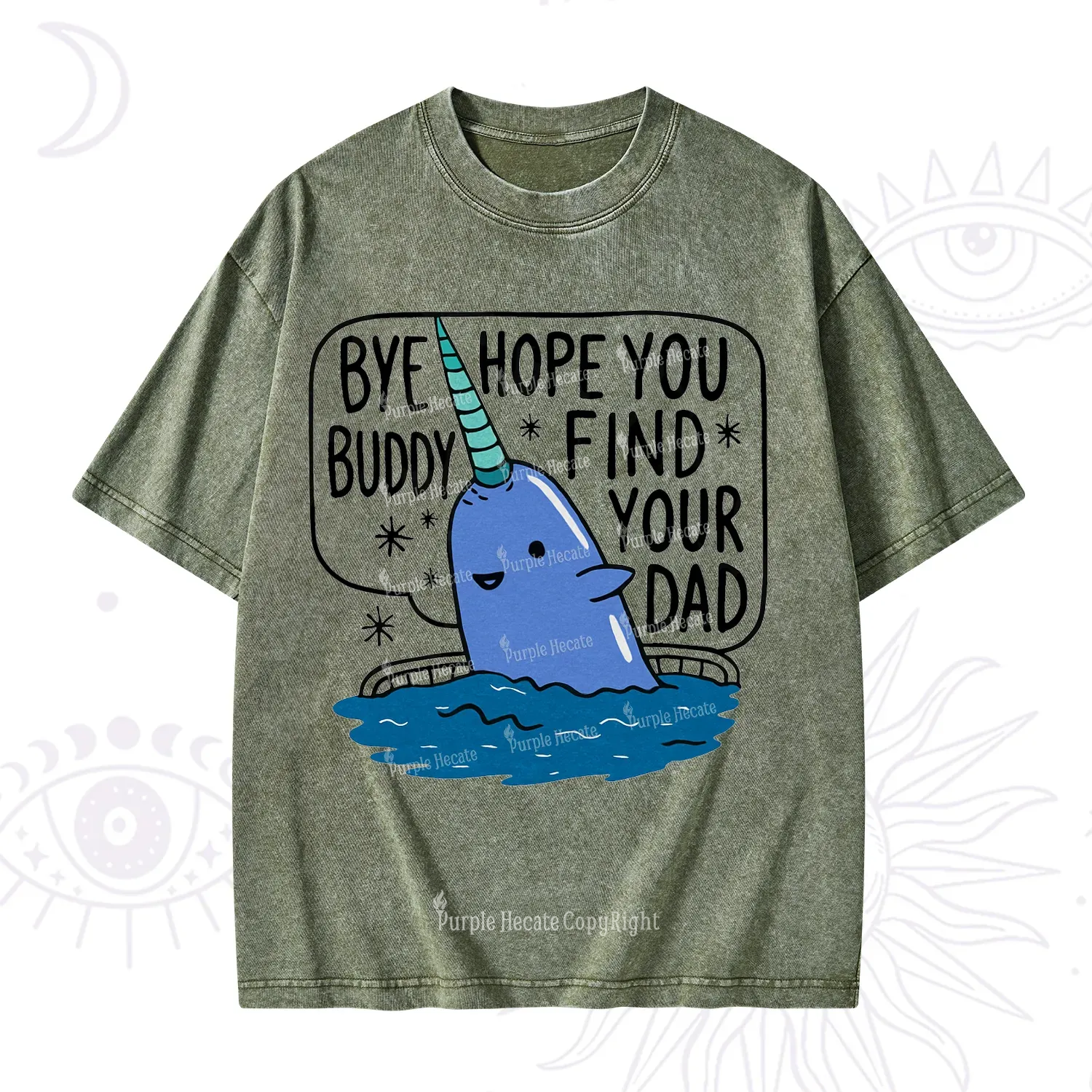 Purplehecate Good Luck Buddy Whale Christmas Washed T-Shirt