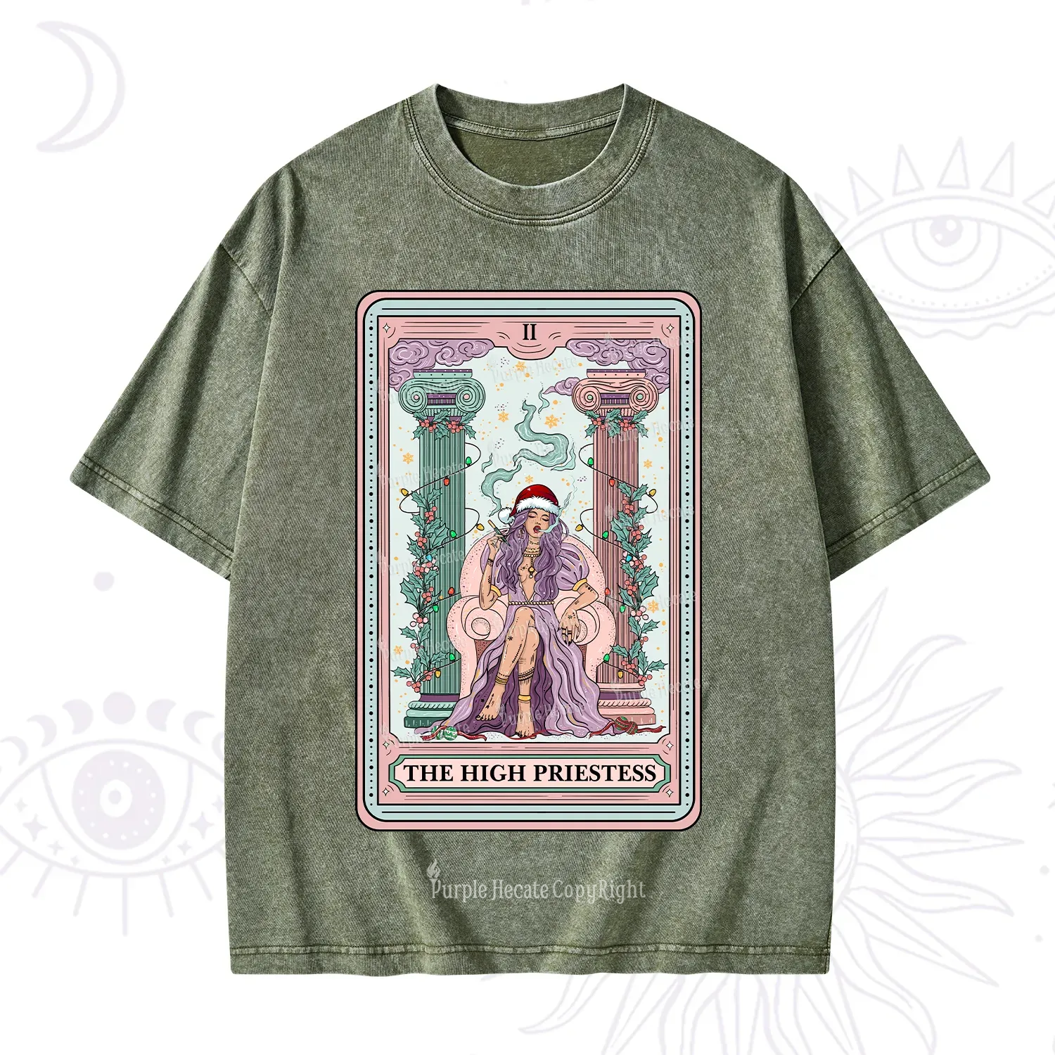 Purplehecate The High Priestess Tarot Card Christmas Washed T-Shirt