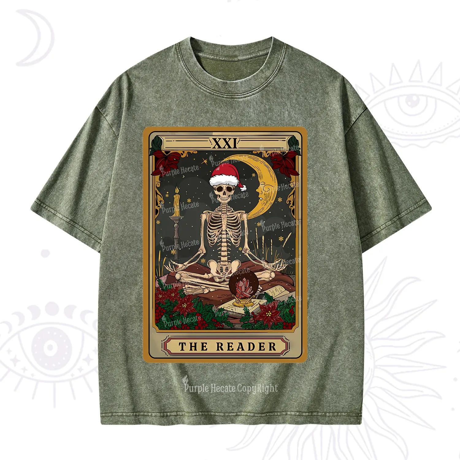 Purplehecate The Reader Tarot Christmas Washed T-Shirt