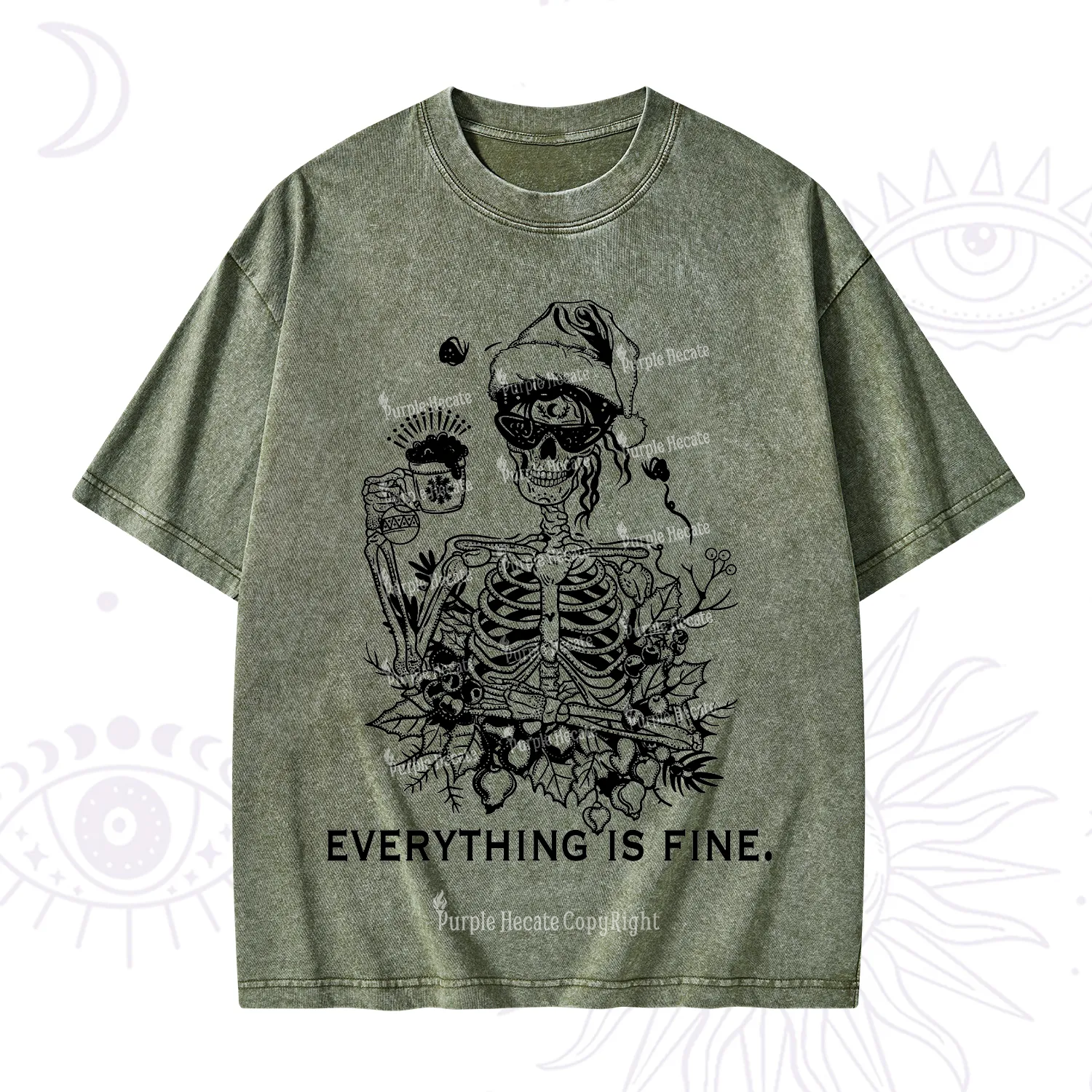 Purplehecate Everything Is Fine Christmas Washed T-Shirt