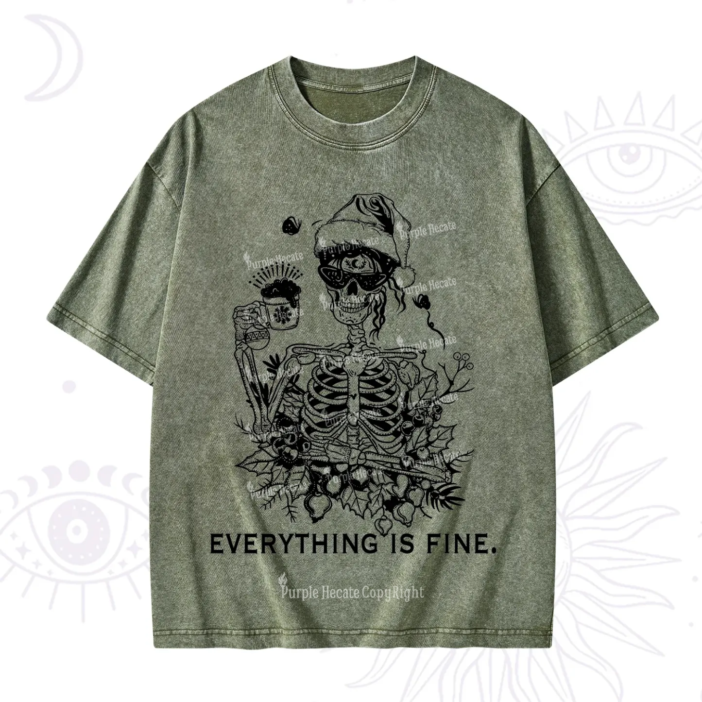 Purplehecate Everything Is Fine Christmas Washed T-Shirt